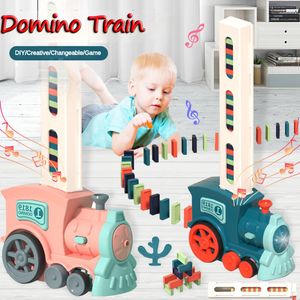 Blocchi Giocattoli per bambini Domino Train Electric Car Bambini Posa automatica Domino Set Kit di mattoni Giochi per ragazzi Regalo y230907