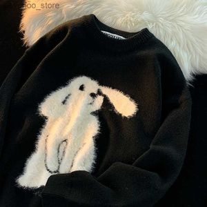 Женские свитера Зимний винтажный флокированный свитер с кроликом Свободный пуловер с круглым вырезом и длинными рукавами Женский повседневный модный сладкий свитер Уличная одежда Топы Q230907