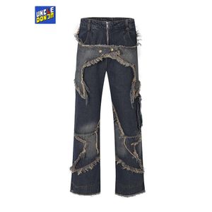 Erkekler Kot Yıldız Yama Kot Penerler Y2K Hombre Sıkıntılı Bol Jeans Moto Biker Erkekler Erkekler İçin Lüks Kot Street Giyim Pantolon 230907