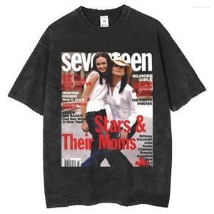 Herr t-skjortor vintage tvätt t-shirt gilmore flickor grafiska tryck överdimensionerade hiphop street kläder harajuku kort ärmskjorta 2023 sommar