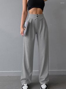 Women's Pants Gray High Waist Button Trousers Women Folds Casual Pleated Baggy Spring 2023 Summer Zipper Office Ladies Full