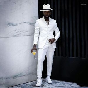 Erkekler Suits Blazers Beyaz Özel Erkekler Düğün Damat Smokin Groomsmen Adam Blazer Ceket Pantolon Kostüm Homme 2piece Slim255t
