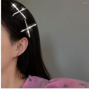 Saç klipsleri 2 adet bling kristal hip hop Cross Saç tokası saç eti aksesuarları kız lüks rhinestone barrettes hediyeler