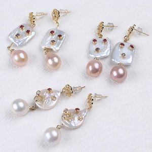 Stud Earrings Wholesale White/Pink/Purple Freshwater Pearl Design Jewelry Women