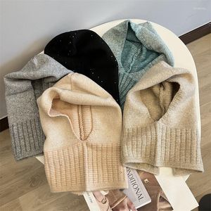 Berets Pailletten Gestrickte Mützen Kappe Winter Warme Unisex Kapuzenmütze Halskragen Schal Für Männer Frauen Ski Beanie Kalte Hüte Sturmhaube