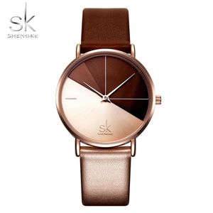 Shengke Women's Watchesファッションレザーリストウォッチビンテージレディースは不規則な時計ムジェールbayan kol saati montre feminin302k