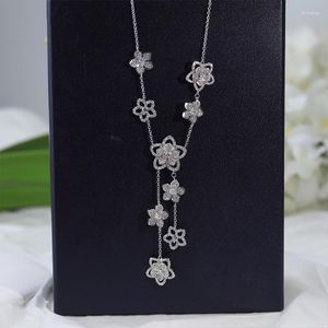 Ketten aus reinem 925er-Sterlingsilber, Trendschmuck, Damentag, süße Kirschblüten-Blumenfransen, schöne Halskette