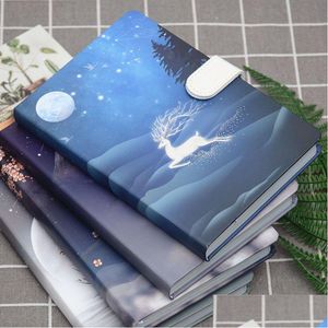 Notepads Wholesale 224 Page Cute Deer Notebook Magnetic Buckle Color Student Manual Ledger Notepad Diary Book 230515 Drop Delivery Off Dhxgo