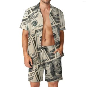 Fatos masculinos dólar beachwear homens define dinheiro moeda casual camisa conjunto verão impresso shorts 2 peça terno vintage plus size 2xl 3xl