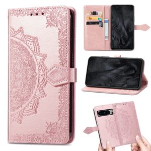 3D Imprint Floral Mandala Wallet Leather Cases for Google Pixel 8 Pro 7A 7 6A 6 5A 5 4 XL 4A Card Holder Flip Stand Embossed Flower Phone Cover Conque