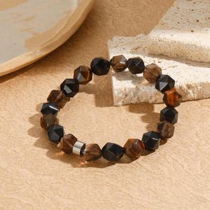 Charme pulseiras 10mm polígono natural esfumaçado quartzo pedra pulseira para homens mulheres moda encantos de aço inoxidável acessórios de jóias