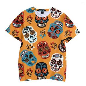 Homens Camisetas Dia do Crânio Morto Rosto 3D Camisa Mulheres Homens Verão Manga Curta Engraçado Camiseta Gráfico Tees Streetwear Trajes de Halloween