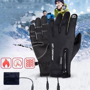 Fem fingrarhandskar Uppvärmda cykelhandskar Elektriska uppvärmda hand varmare USB Vinter varma handskar för att cykla utomhus vandringsmotorcykel 230906