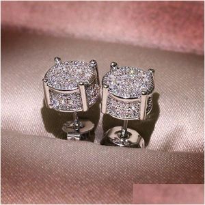 Stud Choucong Hip Hop Stud Earring Vintage Jewelry 925 Sterling Sier Yellow Gold Fill Pave White Sapphire Cz Diamond Sparkling Women M Dhtid