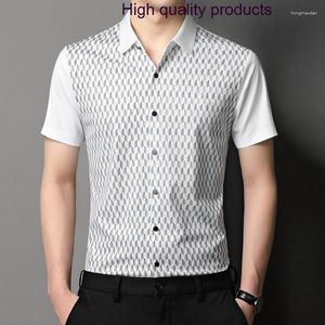 Camisas casuais masculinas sem costura vestido de verão luxo manga curta inteligente moda masculina simples homem coreano 4xl