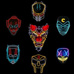 Máscaras de festa Popular Halloween Brilhante Cores Misturadas Máscara LED Light Up Horror Máscara Luminosa Neon Cosplay Máscara Rave Party Supplies X0907