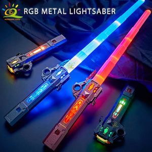 LED SwordSguns infällbar ljussabel finger roterande laser svärd blixt lysande ljudfont kraft fx foc blaster cosplay stridsleksak för barn 230906