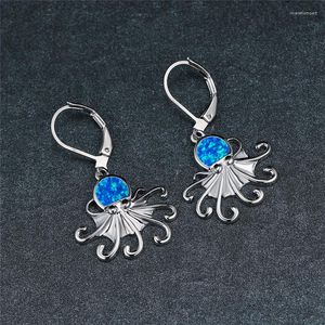 Creolen, süßes weibliches Meerestier, Oktopus, weiß, blau, Opalstein, Charm, goldfarben, Hochzeit für Frauen