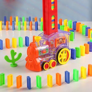 Blocks Kids Electric Domino Train Car Set Sound Light Automatic Laying Brick Colorful Dominoes Game Educational DIY Toy 230907