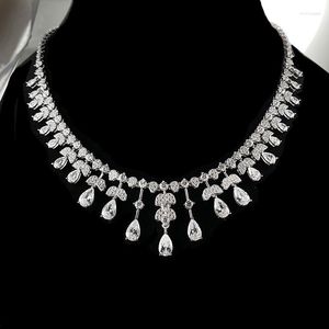 Correntes Oana S925 Prata Cheia de Diamante Forma de Pêra Gota de Água Colar Estilo Noite Pingente de Borla para Senhoras Jóias de Casamento