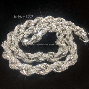 Niestandardowy hip hop szterling sier pełny mrożony mrożony Diamond 12 mm 12 mm Sier Rope Naszyjnik męski