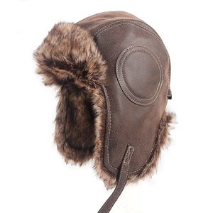 BeanieSkull Caps Mens Winter Hat Ushanka Trapper Bomber Men Soft Leather Russian Soviet Earflap Pilot Hats Gorro ruso Faux Fur 230907