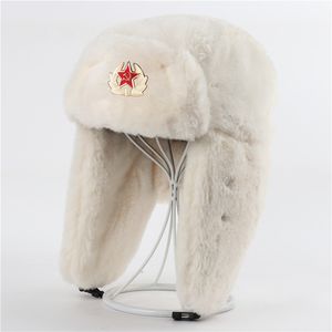 Beanieskull Caps Men Soviet Military Badge Russia Bomber Hats Pilot Trapper Trooper Hat Winter Faux Fur Earflap Snow 3 Styles 230907