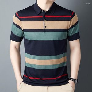 Мужские поло, скидка, рубашка-поло с короткими рукавами, повседневная корейская версия, свободный топ, полосатый контрастный цвет, мужская одежда