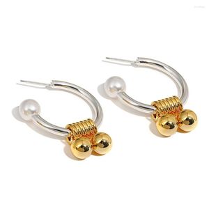 Hoop Earrings Greatera Vintage Two Tone C-Shaped Pearl For Women Gold Plated Metal Ball Pendientes Party Jewelry 2023