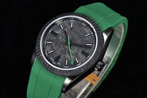 SBF Factory تنتج سلسلة Dayjust Men Mens Mechanical Watch Carbon Fiber Dial Sapphire Glass Green Rubber Strap Pochle and Box