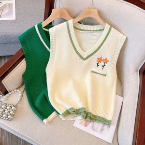 Japanese Knitted Vest Female Spring And Autumn Cute Slim Folded V Neck Sweater Bottom Trend