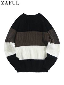 Herrtröjor tröja Raglan Pria Lengan Warna Blok Chunky Kasual Leher O Musim Gugur Dingin Streetwear Hangat Pullover Masculino 230907