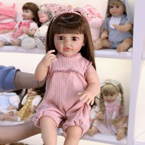 Dolls 22inch Reborn Doll Full Enamel Simulation Baby Girl Toy Without Assembly Bebe Bjd 230907