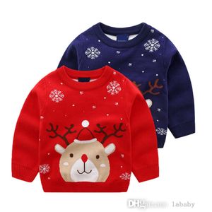 2023 Autumn Kids Clothing Sweater Cute Little Deer Jacquard Pullover Long Sleeve Round Neck Sweaters Top Children Christmas Outfits