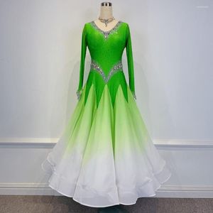 Vestidos de dança de concorrência de salão de esgotamento para mulheres 2023 VERDE AVANÇADO ON PADRÃO PADRÃO PADRÃO MODERN WALTZ Lady Dancing Skirt