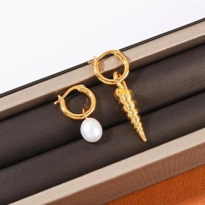 Dangle Earrings LONDANY European And American Asymmetrical Spiral Ring Natural Fresh Water Pearl Earring Ear Buckle Detachable