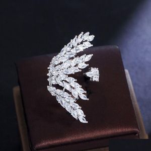 Anéis de casamento 2023 anéis de casamento feitos à mão jóias de luxo 18k ouro branco preenchimento marquise corte topázio cz diamante pedras preciosas ângulo asas festa dhdpq