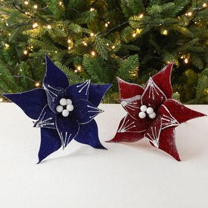 Kwiaty dekoracyjne świąteczne brokat sztuczny niebieski świąteczny wystrój drzewa na imprezę domową 2024 Navidad Year Ornaments Prezent Dekoracja ślubna