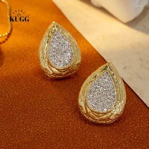 Brincos de garanhão KUGG 18K ouro amarelo diamantes naturais 0.58 quilates vintage texturizado pele gota design argola para mulheres festa fina