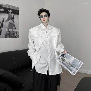 Camicie casual da uomo 2023 Moda falso in due pezzi Patchwork elegante cargo per uomo Harajuku camicia a maniche lunghe imbottita con spalla