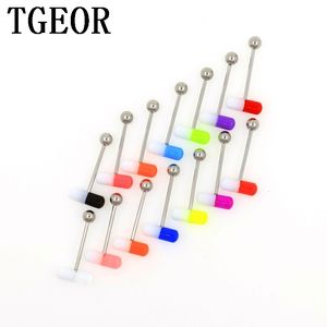 Labret Lip Piercing Jewelry wholesale Charm 100pcs mixed colors 14G stainless steel and acrylic pill TONGUE piercing RING 230906