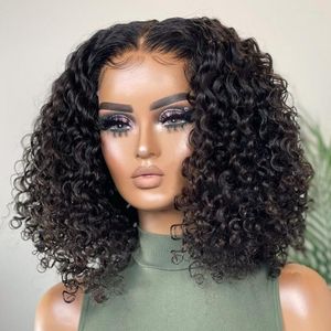 Kort bob peruk Jerry Curly Human Hair Wigs For Women Pre-Plucked 5x5x1 Stängning HD Transparent spets 180% förnekande