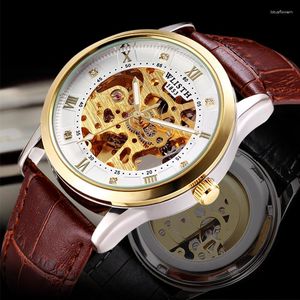 Wristwatches Sdotter Skeleton Tourbillon Mechanical Watch Men Automatic Classic Gold Leather Wrist Watches Reloj Hombre Relogio Ma
