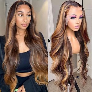 Honung Blond 13x4 Body Wave Transparent Highlight Wig Brazilian Human Hair Wigs For Women Pre-Plucked 4x4 Spets Closure Wig330s