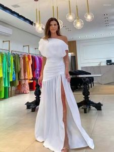 Casual Dresses Summer 2023 Women's High Split Off Shoulder Maxi Dress Kvinnlig Sexig Slash Neck Slit Orange Kortärmad Fishtail Solid