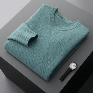 Mens Sweaters 100% pure merino wool mens sweater knit pullover thick warm solid color Oneck long sleeves in autumn and winter 230906