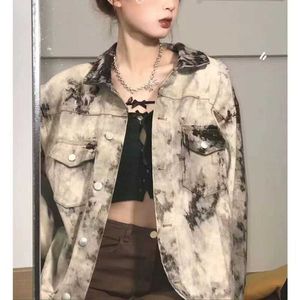 Deeptown Grunge Y2k Oversize Denim Jackets Women Gothic Streetwear 90s Eesthetic Tie-Dye Coat Harajuku American Vintage Jacket