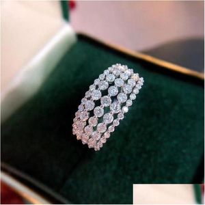 Bröllopsringar Storlek 6-10 Top Sell Sparkling Wedding Ring Simple Fashion Jewelry 925 Sterling Sier 5 Rows White Topaz Cz Diamond Gemston DH09Z