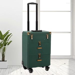 Suitcases Retro Embroidery Toolbox Makeup Case Multi Layer Nail Suitcase On Whees Follow Beauty Door To Trolley Luggage Storage Box