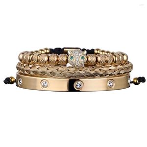 Charme Pulseiras Morooki Roman Royal Homens 3 Pcs Pave CZ Cabeça De Leopardo Pulseiras De Aço Inoxidável Casal Jóias Artesanais Gota